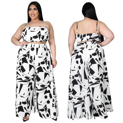 China 2021 drop shipping viable summer loose printed fashionable extra plus size custom made woman clothes two piece set plus size women clothing for sale