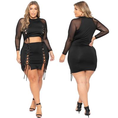 China 2021 drop shipping viable summer see through plus size fashionable custom made extra woman clothes two piece set plus size women clothing for sale