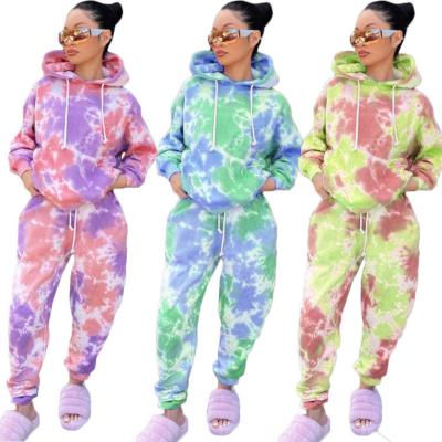 China Fashionable Custom Made Extra Plus Size Woman 2021 Viable Drop Shipping Autumn Winter Clothes Two Piece Set Tie Dyed Sweatsuit Plus Size Women Coagulate for sale