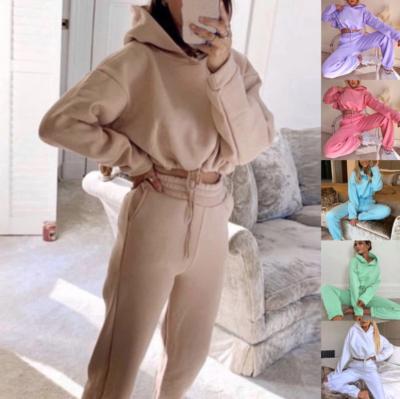 China Breathable Women Sports 2 Piece Set Sweatshirts Pullover Hoodies Pant Suit Sweatpants Home Pants 2020 Teams Solid Casual Tracksuit for sale