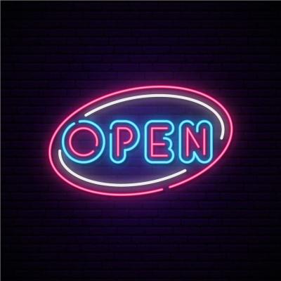 China Hotel Sign Open Narrow Store Open Hanging Business Lighting 24 Hours Store Neon Led Open Sign for sale