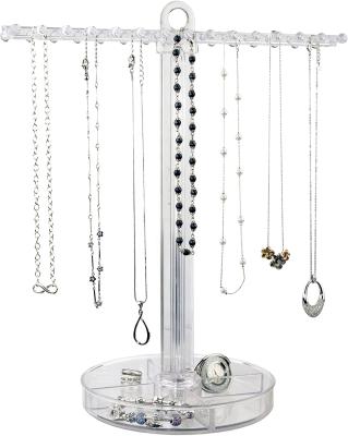 China Waterproof New Products Clear Plastic Necklace Holder With 30 Individual Pegs And Divided Jewelry Tray for sale