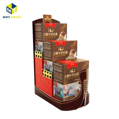 China Custom Morden Retail Pop Show Floor Printed Cardboard Display Stand For Cafe for sale