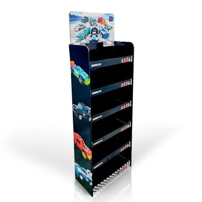 China Freestanding Exhibition Cardboard Tray Display 4 Layer Foldable Portable Product Stand for sale