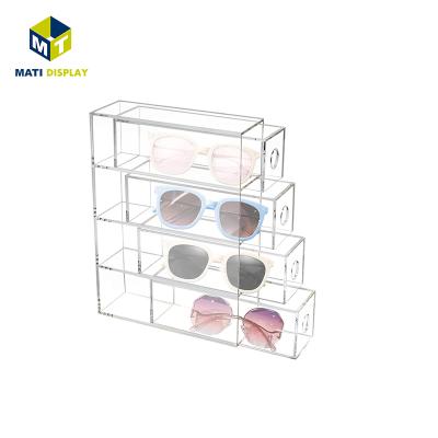 China Clear Stackable Drawer Dresser Acrylic Glasses Display Case 4 Tiers Acrylic Glasses Storage Box DSR-137 for sale