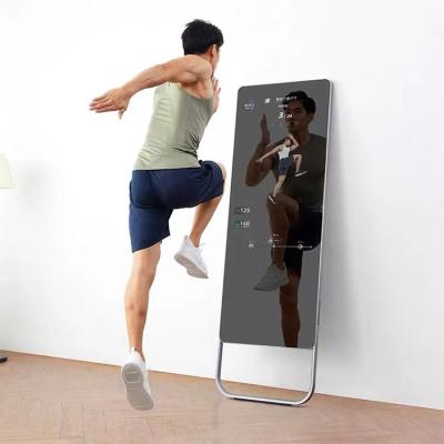 China Indoor 32 screen smart fitness mirror home gym touch screen 43 inch floor mirror portable wifi fitness rack for sale