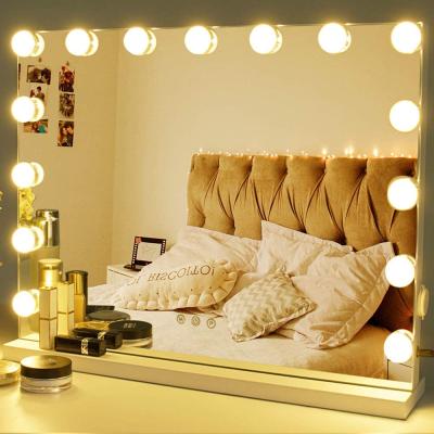 China Hollywood Lighted Lighted Makeup Mirror With 15 Dimmable LED Bulbs Mirror For Dressing Table for sale