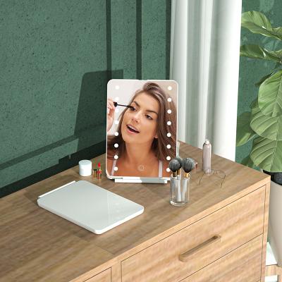 China New Arrival Lighted Cosmetic Mirror White Compact Folding 16 Led Lighted Makeup Mirror for sale