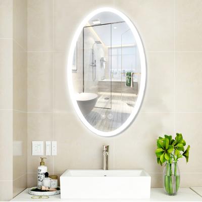 China Anti Fog Lighted Toilet LED Lights Smart Oval With Touch Bathroom Vanity Mirror For Hotel Restaurant for sale