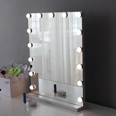 China Hollywood Style Lighted Makeup Mirror With Led Light Tabletop Cosmetic Mirror Vanity Round Mirror for sale