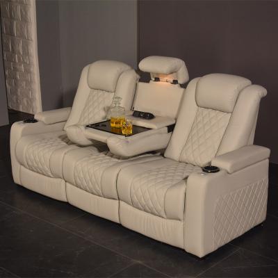 China Contemporary white color 3seater home cinema sofa home theater sofa electric home cinema interior laydown table recliner sofa chair for sale