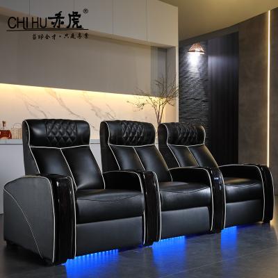 China High End Extendable Electric Leather Theater Chair Black Sofa Recliner Home Theater VIP Sofas Home Theater Recliners for sale