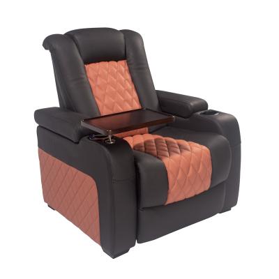 China Contemporary new color first class leather electric reclining chair full real recliner home theater airbag back theater sofa chair with table for sale