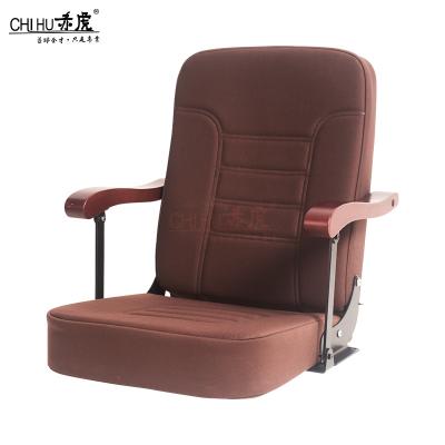 China Wood Material Fabric Armrest Auditorium Chair Motorized Bleacher Fabric Seating Folding Chair Indoor Stadium Seat for sale