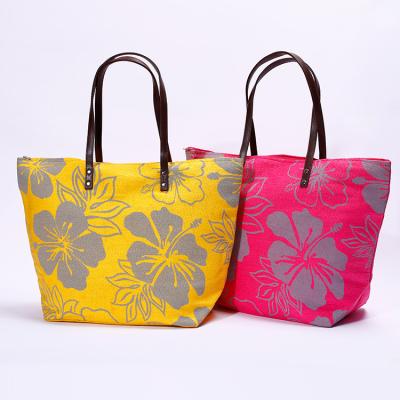 China Fashion Custom Logo Beach Bag Flower Pattern Custom Bright Color Wholesale Beach Bags for sale