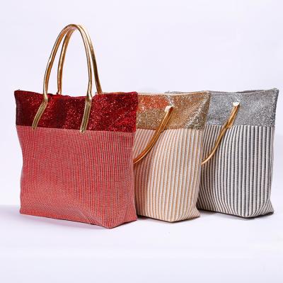 China Lady New Arrival Eco Beach Bag Vintage Socialite Fashion Beach Bag With Gold Handles for sale