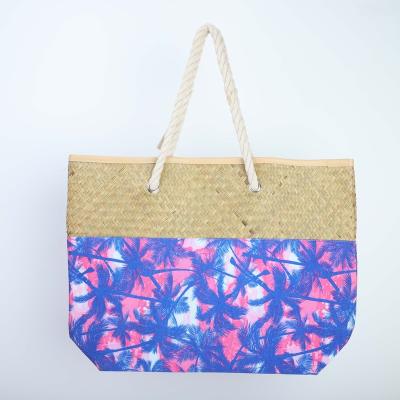 China Canvas Straw Bag Material,Wholesale Lady Custom Coconut Trees Pattern Water Weed Eco-Friendly Women's Straw Bags for sale