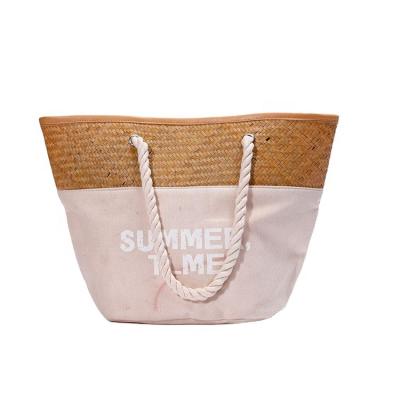 China The Other Letter Pattern Water Plant Canvas Material Promotion Summer Tote Straw Bags With Magnetic Snap New Beach for sale