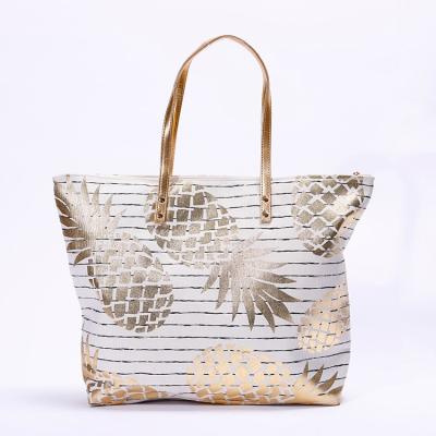 China Others China Factory Directly Sales Pineapple Stripe Canvas Women's Handbag With Zipper for sale