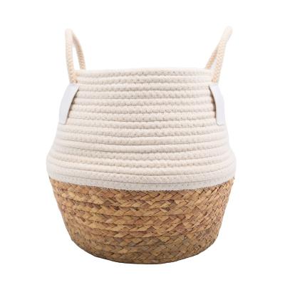 China 2022 Folding China cotton rope vegetation storage basket green plant basket environmental protection fashion storage basket for sale