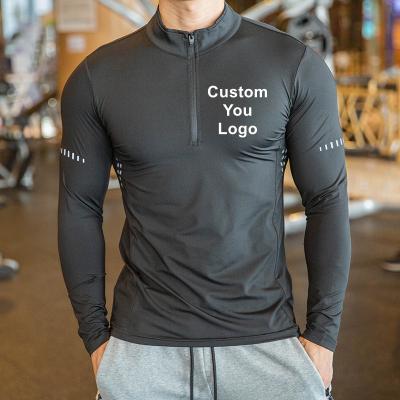 China Custom Quick Dry Anti-Wrinkle Gym 1/4 Quarter Zip Top Fitness T Shirts For Men Golf Sportswear Quarter Zipper Pullover Long Sleeves T- men's shirt for sale