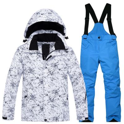 China Warm Black And White Ink Printed Ski Suit Waterproof Breathable Windproof Boys Ski Suit Suit for sale