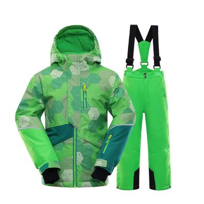 China 10 waterproof children's waterproof ski suits windproof and warm, hooded ski jacket and ski pants for sale