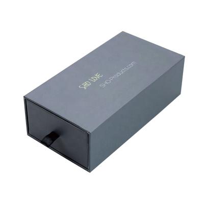 China Handmade Hot Sale Custom Logo Gift Box With Gray Sliding Drawer Gift Box Drawer Gift Box With Eva Foam for sale