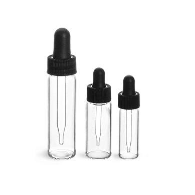 China Personal Care Glass Vials , Clear Glass Vials With Straight Black Bulb Glass Droppers for sale