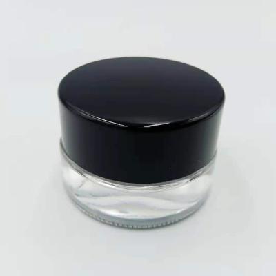 China Clear 3ml Cosmetic Glass Jars Containers With Glossy Black Plastic Screw Cap Lid for sale