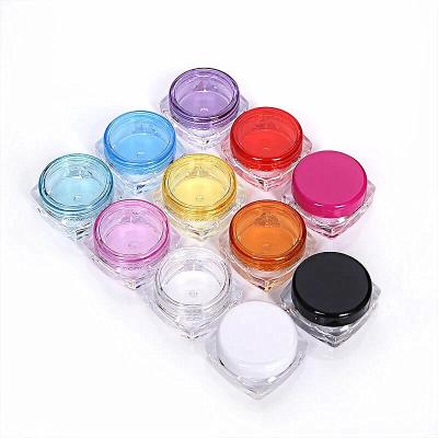 China Skin Care Creams 3ml Mini Medicine Ointment Jar 5ml Square Bottom Plastic Jars With Colored Lips For Option for sale