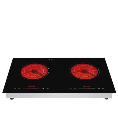 China Hotel 2 Burners Infrared Cooker Siemens IGBT Black Crystal Glass Element Touch Control Separately for sale