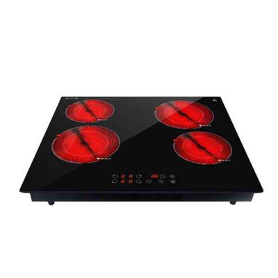 China Zhongshan Manufacture Hotel Crystal Glass 4 Burners Electric Commercial Infrared Cooker Hob 6800w Ceramic Cooktops Germany EGO for sale