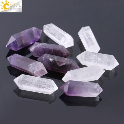 China Without Hole + Natural Gemstone + Hexagonal Prism Form CSJA Gem Crystal Stone Hexagonal Prism Column Natural Opens F826 for sale