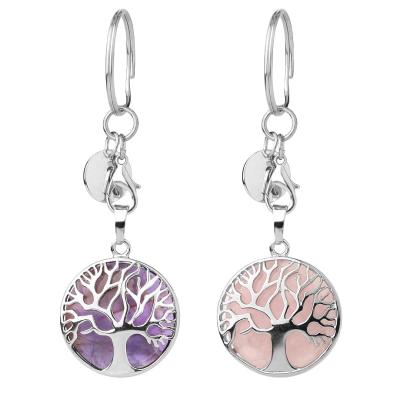 China CSJA Stone Tree Of Life Natural Round Natural Stone Key Chain G498 for sale