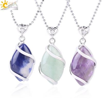 China CSJA CLASSIC Natural Horse Eye Shaped Crystal Stone Necklace Pendant Jewelry For Women F563 for sale