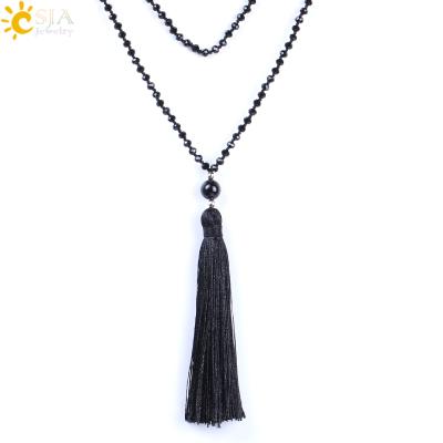 China Natural Crystal Beads Pendant Necklace Boho Jewelry Gem Stone CSJA Design Long Natural Unique Tassel Necklace for sale