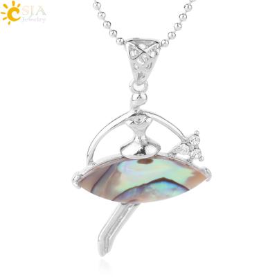 China Dancing Girl Shape + Natural Abalone Shell + Oval Pearl Natural Shell Pearl CSJA Charm Dancing Ballet Girl Dancer Pendants Necklaces Abalone Shell Pendant Jewelry For Women Gift F630 for sale