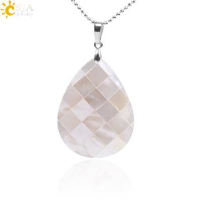 China Wholesale White+Natural Fashion Bead+ Shell+ Water Lattice Drop Shape+ Patchwork CSJA Shell Necklace Seashell Bead Drop Shape Natural White Pendant Necklace Design White+Natural Jewelery F257 for sale