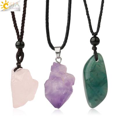 China CSJA Stone Natural Irregular Fashion Quartz Fluorite Crystal Therapy Stone Handmade G522 Pink Necklace for sale