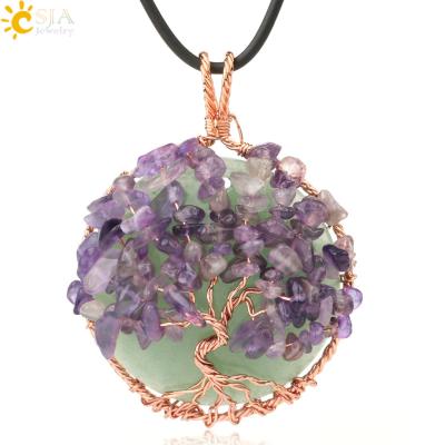 China Natural Hot Natural CSJA Stone Chip Bead Stone Cabochon Wire Wrapped Tree of Life Healing Jewelry G193 Pendant Necklace for sale