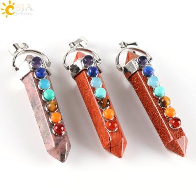 China Round Stone Beads + Reiki 7 Chakra + 16 C CSJA Bullet Shape Gem Pendant 7 Chakra Hex Crystal Quartz Acute Charm E333 for sale