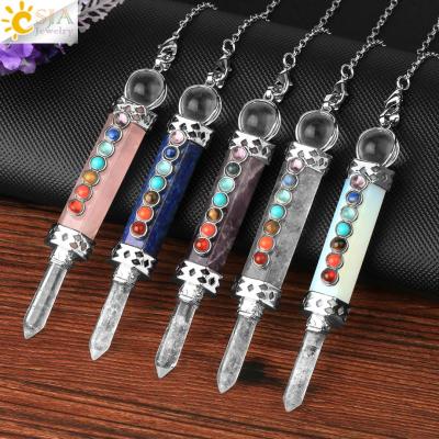 China Wholesale Natural Stone 7 Chakra Crystal Quartz Reiki Healing Pendulum Hexagon Point Design CSJA 2021 New for sale