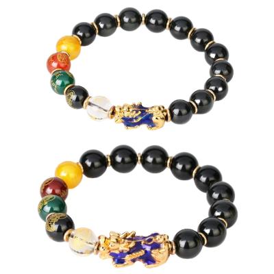 China CSJA Feng Shui Natural Stone Black Obsidian Buddha Pixiu Bead Bracelets for sale