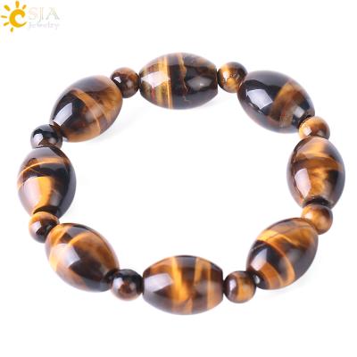 China Natural Gem Stone + 8mm & 15mm Beads+Oval Natural Genuine Hematite Bead Men's Bracelet F356 Oval Design CSJA Tiger Eye Stone 15mm Bead+Single Big for sale