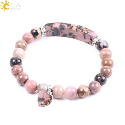 China Red Round Stone Bead+Wholesale Natural Crystal Stone CSJA Line Shape+Rectangle Love Heart Rhodonite Bead Bracelets Reiki Jewelry For Women F104 for sale