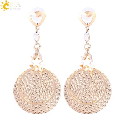 China Pentagon & round & Heart Shape + Gold C Gold Color CSJA Round Dangling Stud Fashion Star Metal Earrings Heart Shaped Earrings For Women for sale