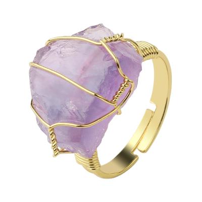 China CSJA Stone Irregular Natural Natural Healing Crystal Ring Amethyst Ring For Gift G339 for sale