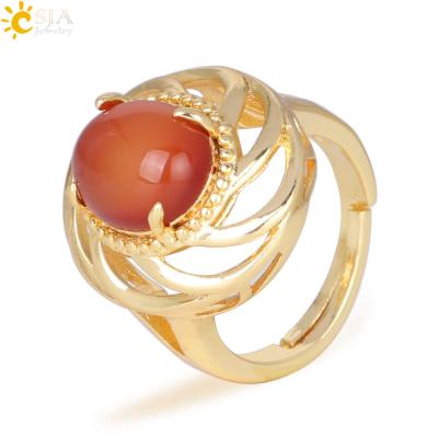 China Natural Stone Red Agate+Natural Stone New Gold Plated Ring Jewelry Charm CSJA 2020 Gold Plated Red Gemstone Ring Women Jewelry F314 for sale