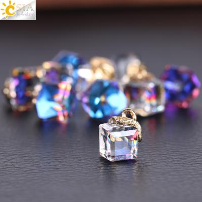 China CSJA Wholesale Price Cube Design + Cut + Faceted Multiple Colors + Clear Glass Colored Crystal Cube Beads For Jewelry Making for sale